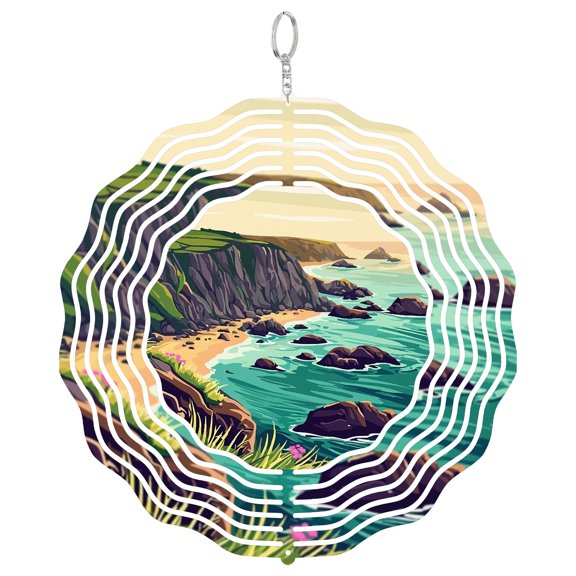 Cornwall England St Michaels Mount 3D Wind Spinner Metal Kinetic Hanging Ornament Garden Decor Gift For Brit