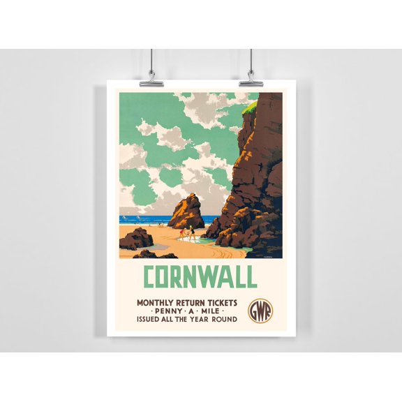 Cornwall England Travel Poster, Unframed Paper Poster 8x10in