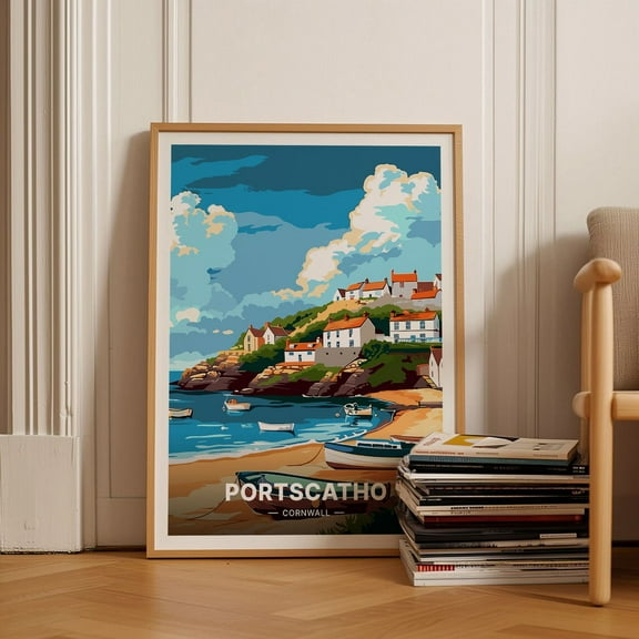 Cornwall Portscatho Travel Poster, Coastal Wall Art, Home Decor, Gift For Travel Enthusiasts, British Seaside Theme Wall Art, Modern Wall Decor, 12x18 UNFRAMED