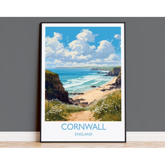 Cornwall Travel Poster, Travel Print of Cornwall, England, Cornwall Art, Cornwall Gift, Wall Art Print, 8x12 UNFRAMED