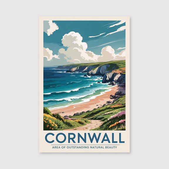 Cornwall Travel Print Canvas Wall Art, Cornwall Wall Hanging Home Decor Cornwall Canvas Art, Wall Art AONB Print Canvas-1WN1364