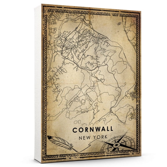 Cornwall Vintage Map Prints Canvas, Cornwall New York street map Cornwall Map City style vintage Canvas , Canvas Wall Art, Street Map Artwork Canvas