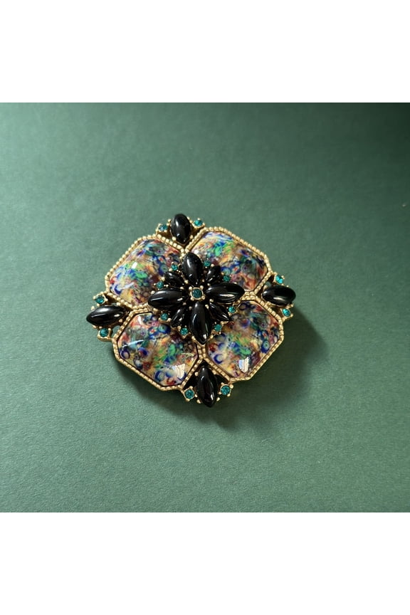 Coro Vintage Brooch: Niche Luxury Design with High-End Appeal Oil Painting Style Blazer Coat with Lapel Flower