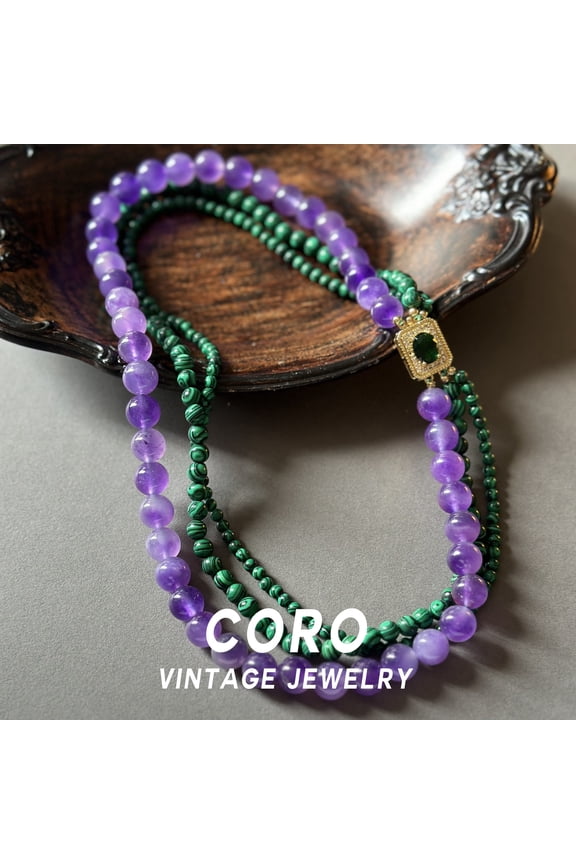 Vintage Multi-Layer Color-Block Natural Stone Necklace Sweater Chain Niche Luxury Elegant Sophistication Women's