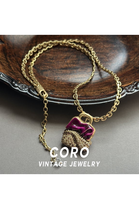 Coro Vintage New Chinese-Style Light Luxury Enamel Red Lipstick Pendant Necklace with Matching Earrings