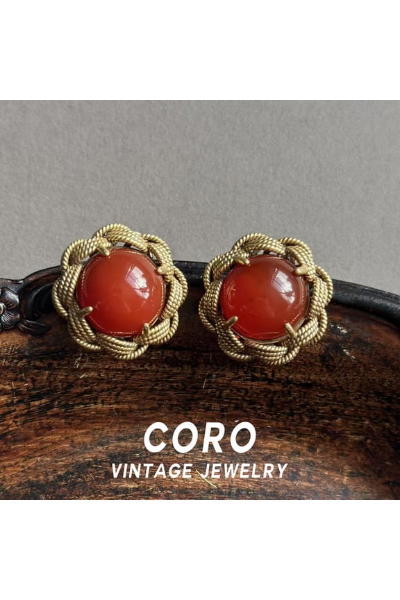 Coro Vintage New Chinese-Style Luxury Small-Batch Twisted Red Agate Stone Earrings for Women