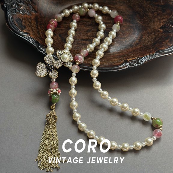 Coro Vintage New Chinese-Style Niche Luxury Pearl Bead Necklace with Cheongsam-Style Long Chain