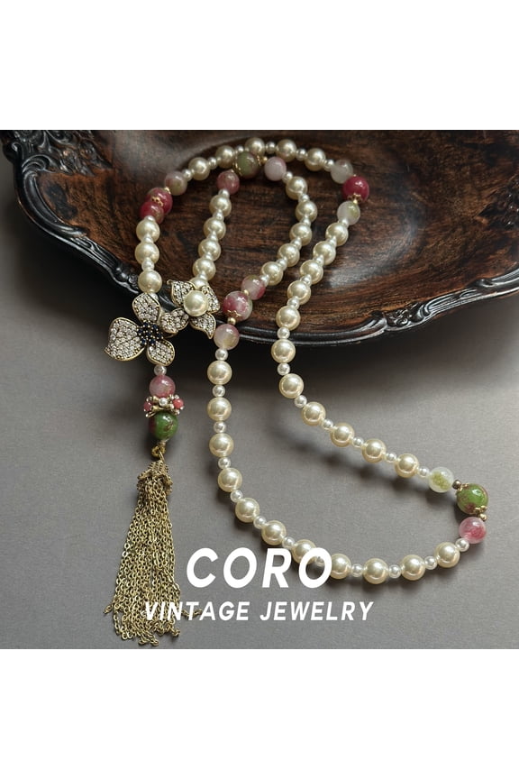 Coro Vintage New Chinese-Style Niche Luxury Pearl Bead Necklace with Cheongsam-Style Long Chain