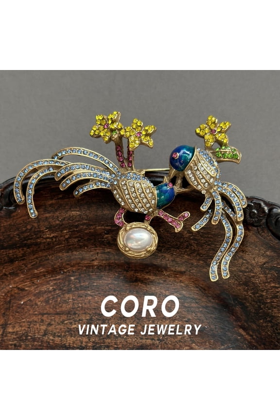 Coro Vintage Niche Luxury New Chinese Style Enamel Bird Brooch with Colorful Painting - Traditional Chinese Aesthetic Accessory