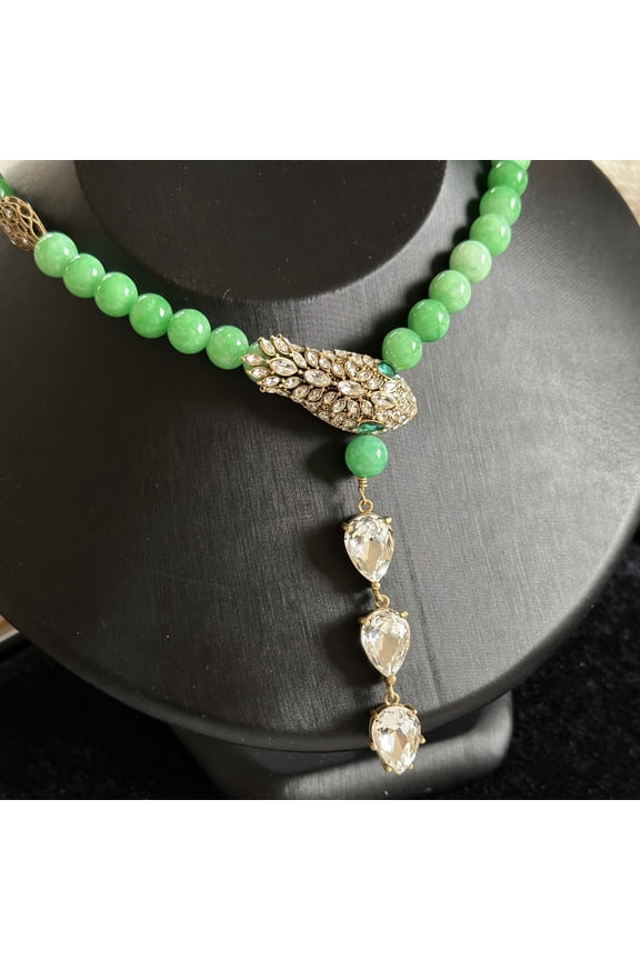 Coro Vintage Serpent Necklace Unique Design in New Chinese Style Green Sweater Chain