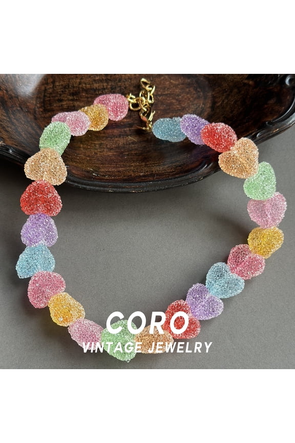 Vintage Summer Dopamine-Hued Candy Heart Necklace Niche Design Collarbone Chain for Women