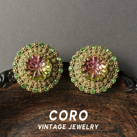 Coro antique vintage new Chinese retro court style unique and beautiful colorful glaze flower stud earrings