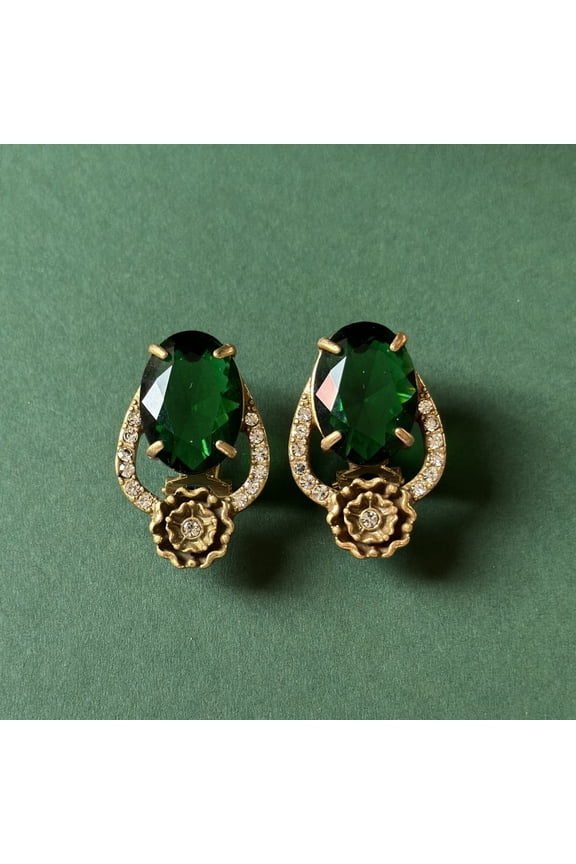 Coro antique vintage niche design light luxury high sense of green rhinestone fall and winter earrings earrings earrings