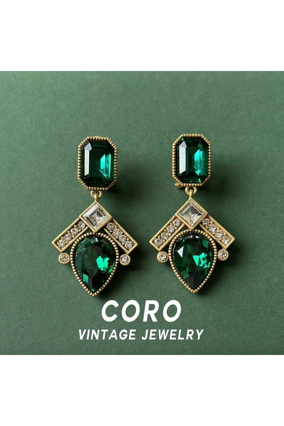 Coro antique vintage niche design premium sense of unique emerald rhinestone earrings earrings earrings female