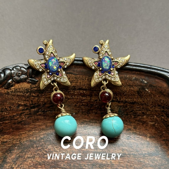 Coro antique vintage niche unique design temperament starfish vintage turquoise jewelry stud earrings earrings