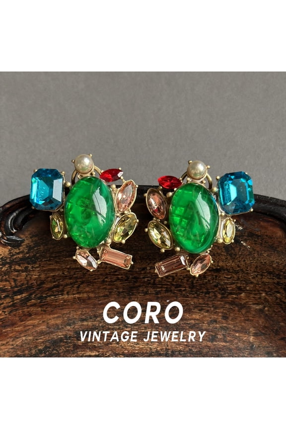 Coro antique vintage summer colorful glaze light luxury senior sense of unique absolutely beautiful beautiful earrings earrings female