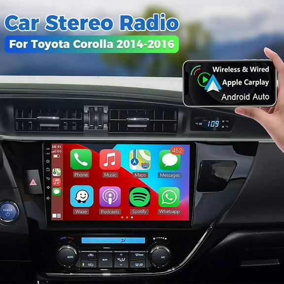 For Corolla Android Radio Touch Screen Compatible with Carplay Android Auto,Car Stereo Bluetooth Navigation Media Player GPS FM/AM Backup Camera Head Unit for Toyota Corolla 2014 2015 2016