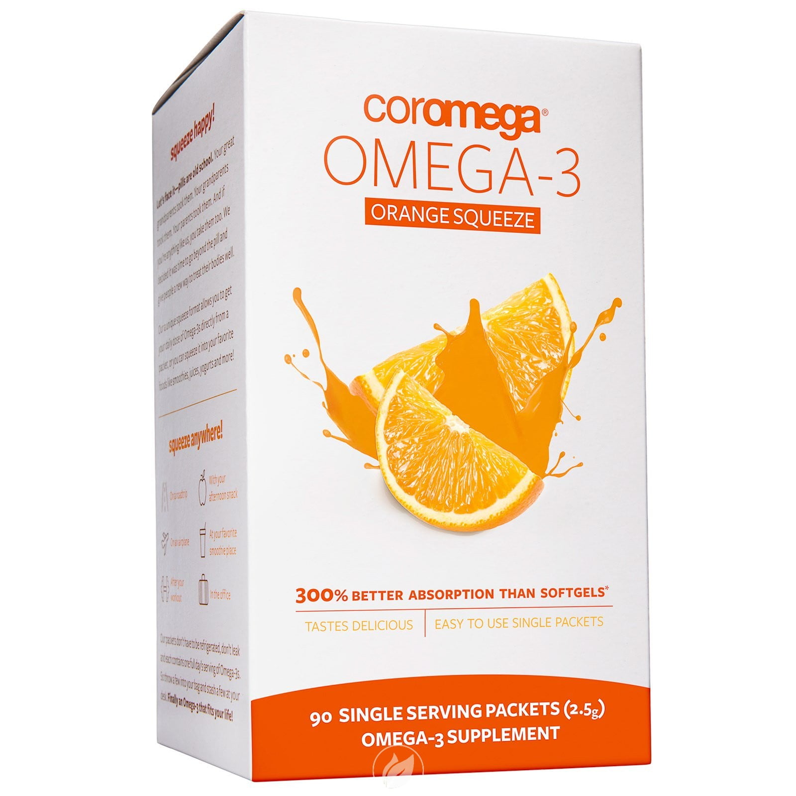 Coromega Inc Omega-3 Squeeze Packets Orange 90 Ct, Pack of 2