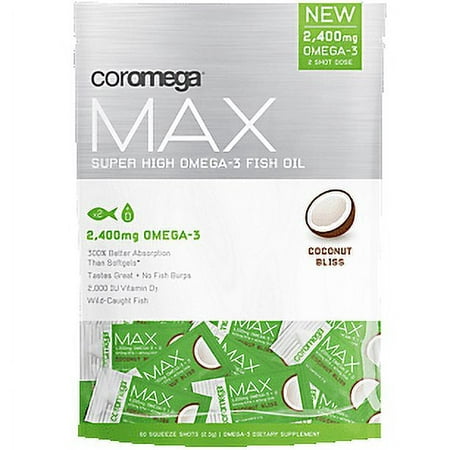 Coromega Max Super High Omega-3 Fish oil, 2400 mg, 60 ct, Coconut Bliss Flavor