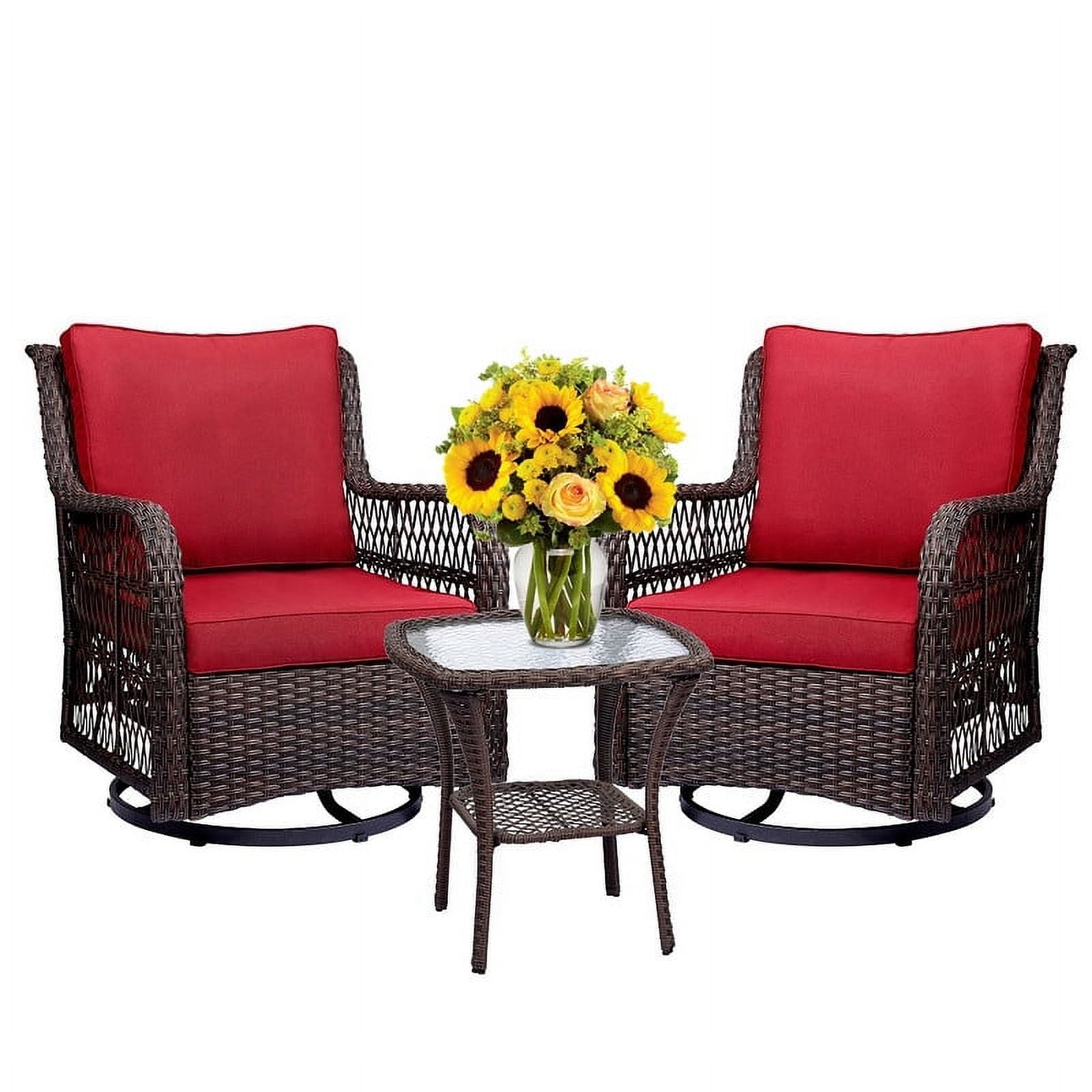 Soonbuy 3 Piece Patio Bistro Furniture Sets Clearance Outdoor Wicker Swivel Rocker Patio Set Red