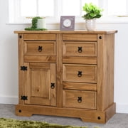 Corona 1 Door 4 Drawer Sideboard - Reforested Wood - Smart Space-Saving Furniture - Compact Design - Easy to Assemble - Seconique