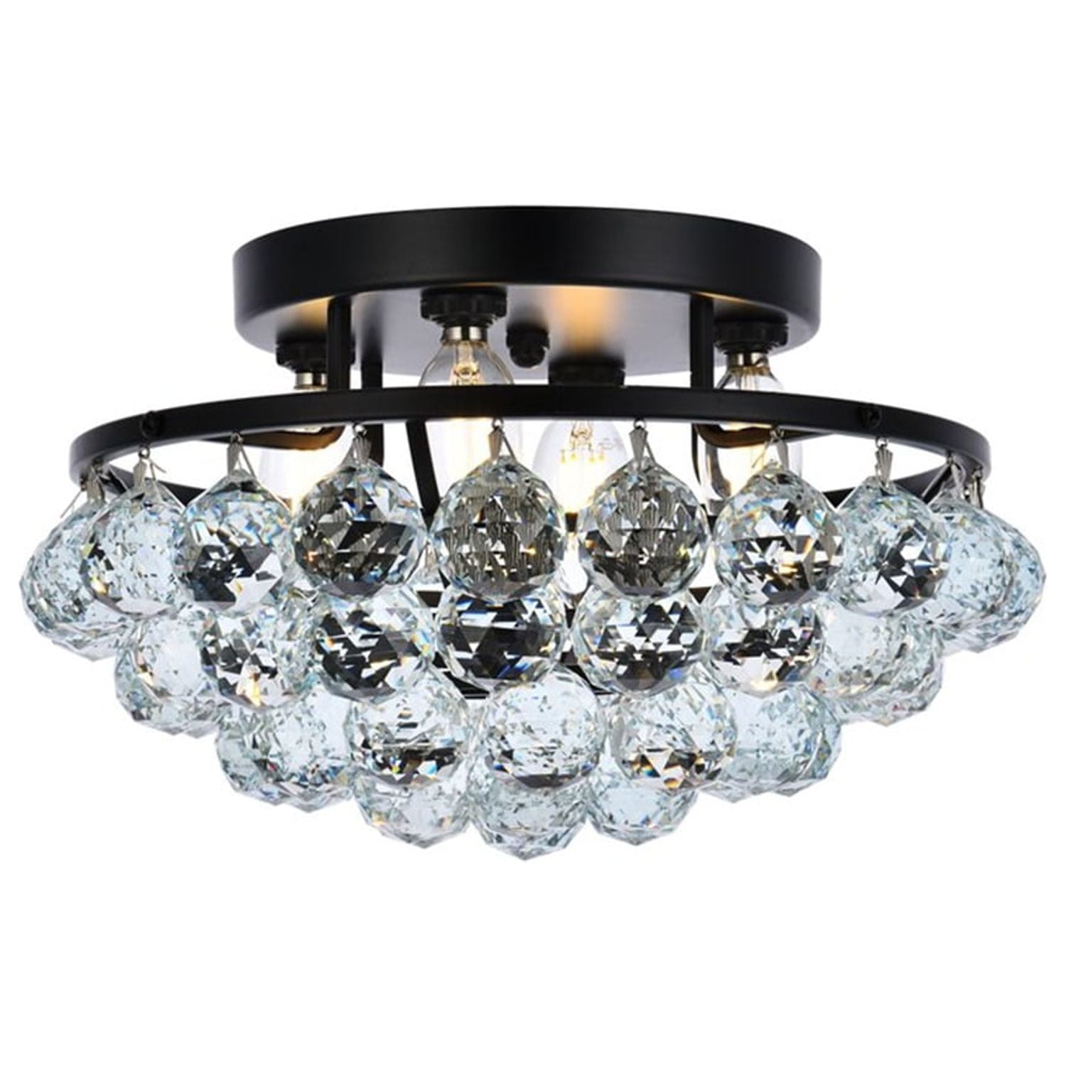 Corona 14-Inch Black and Crystal Flush Mount Light