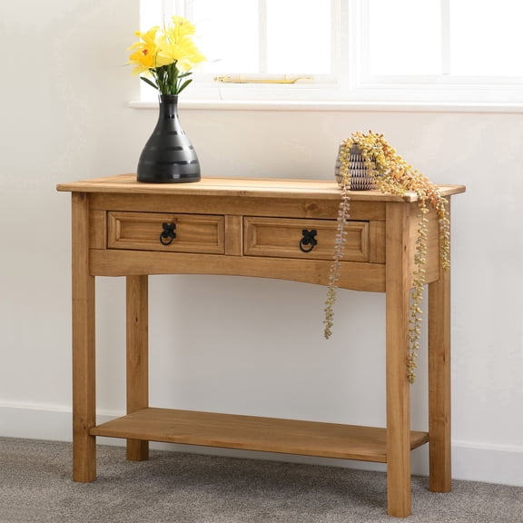 Corona 2-Drawer 32-Inch Wide Console Table - Hallway, Entrance and Kitchen Side Table - Reforested Solid Wood - Smart Space-Saving Compact Furniture - Easy to Assemble - Seconique