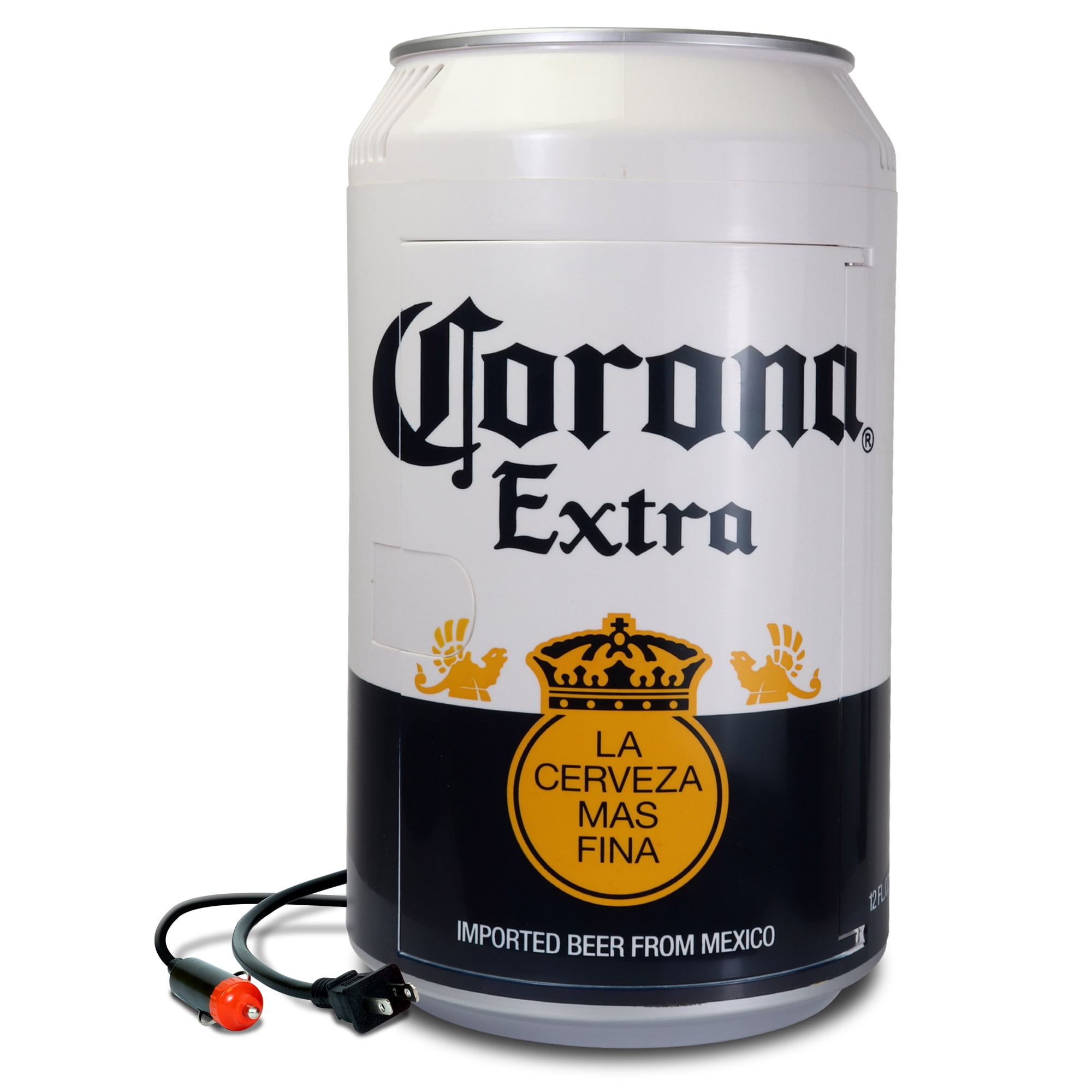 Corona 8 Can Portable Mini Fridge w/ 12V DC and 110V AC Cords, 5.4L (5.7 qt) Beer Can Shaped Personal Cooler, White, Travel Fridge for Beer, Snacks, Lunch, Drinks, Home, Office, Bar, Dorm, RV