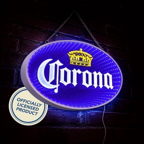 Corona Beer Infinity Mirror LED Neon Light Sign for Man Cave, Home Bar, Garage, Game Room & Pub Decor, Blue Wall Art with 3D Tunnel Lighting Effect, USB Powered Hanging Beer Bar Sign