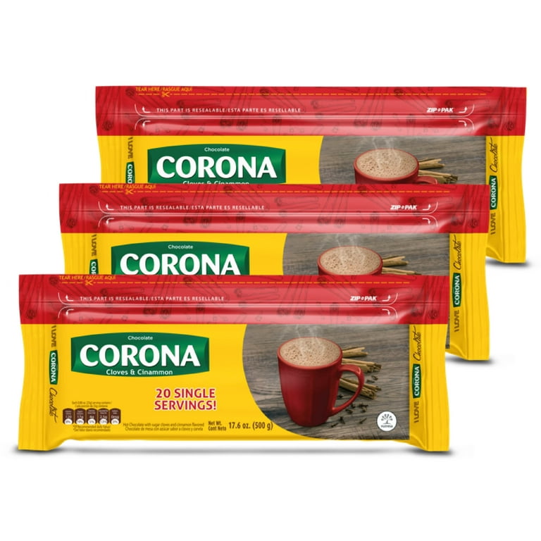 Chocotera Haceb Corona 20.3 Oz + 3 Cloves and Cinammon Chocolate Resealable  Bars 17.6 Oz each 