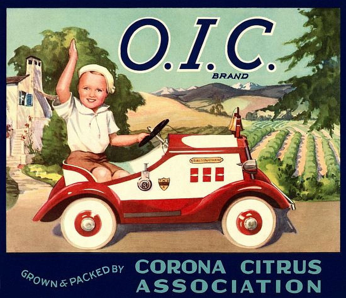 Corona Citrus Little Boy in Red Car label Canvas Art - (18 x 24)