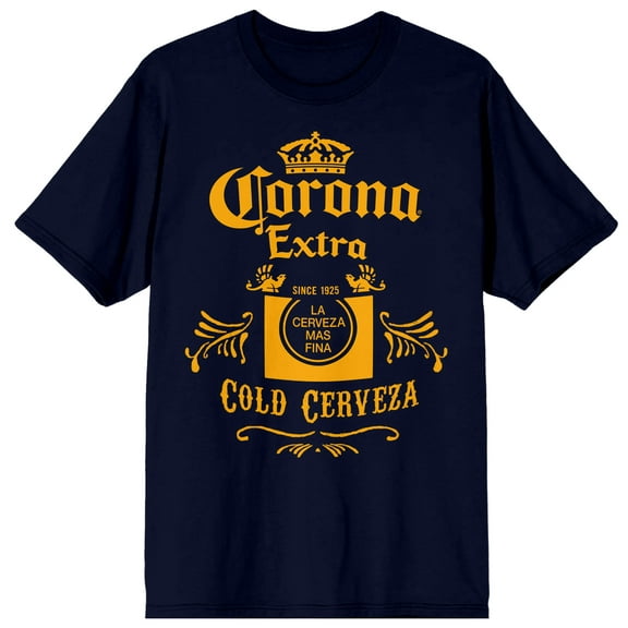 Corona Cold Cerveza Label Men's Navy T-Shirt-Medium