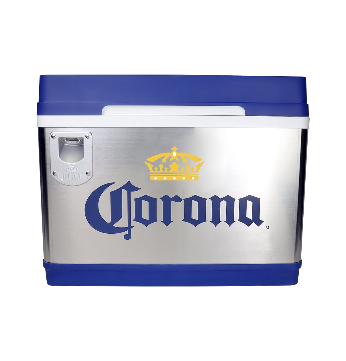 Blue and Silver Stainless Steel Electric Cooler with Bottle Opener