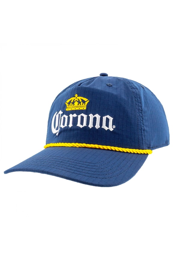 Corona Embroidered Logo Blue Snapback Hat with Yellow Rope