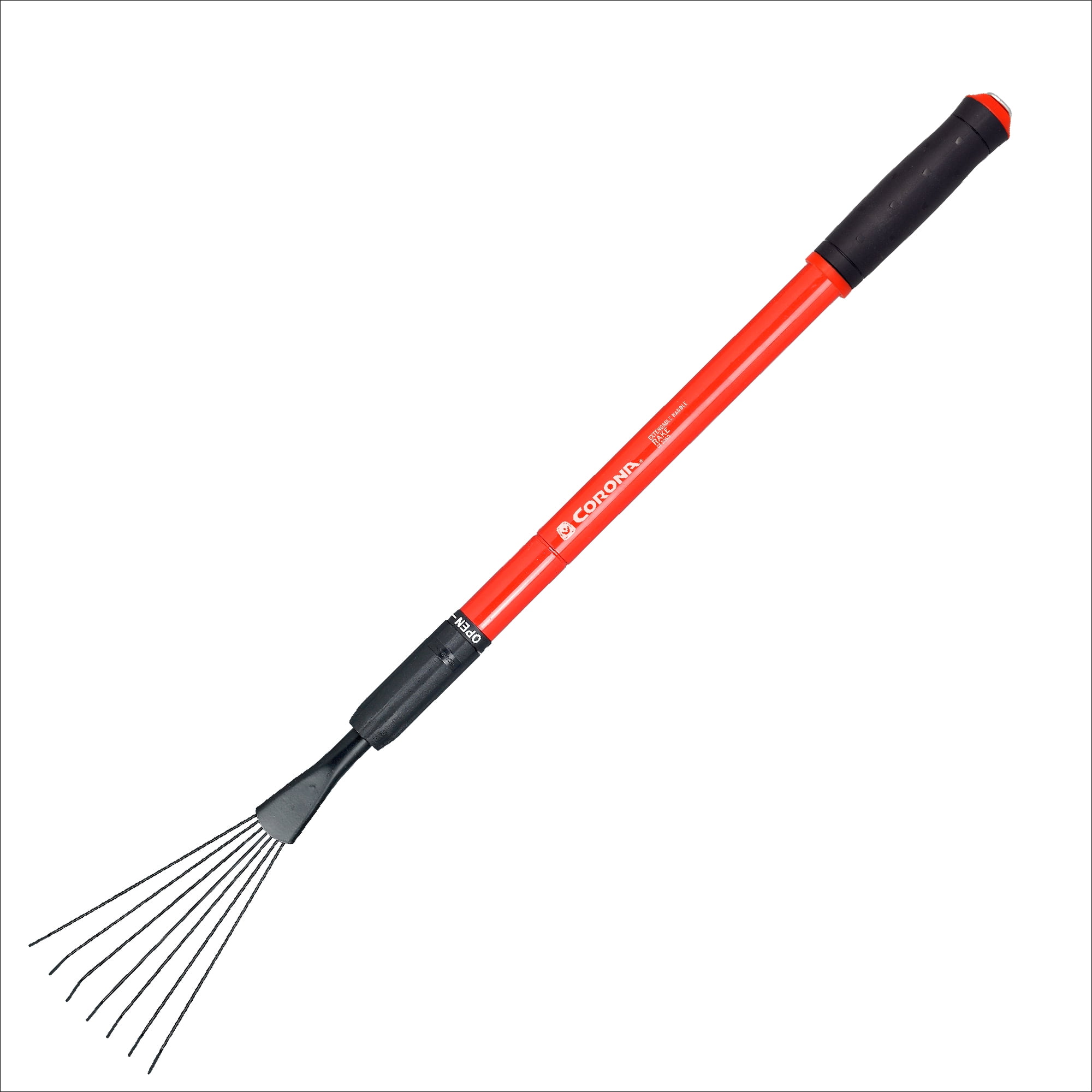Red Steel Extendable Garden Rake with Plastic Grip