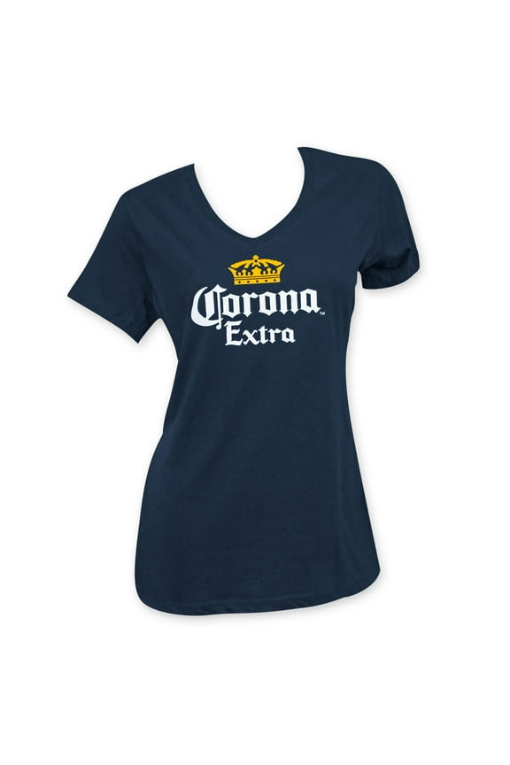 26874-X-Large Beer Logo V-Neck T-Shirt for Womens, Navy Blue - Extra Large