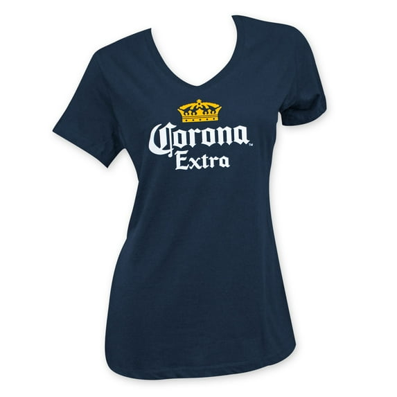 Corona Extra 26874-XX-Large Beer Logo V-Neck T-Shirt for Womens, Navy Blue - 2XL