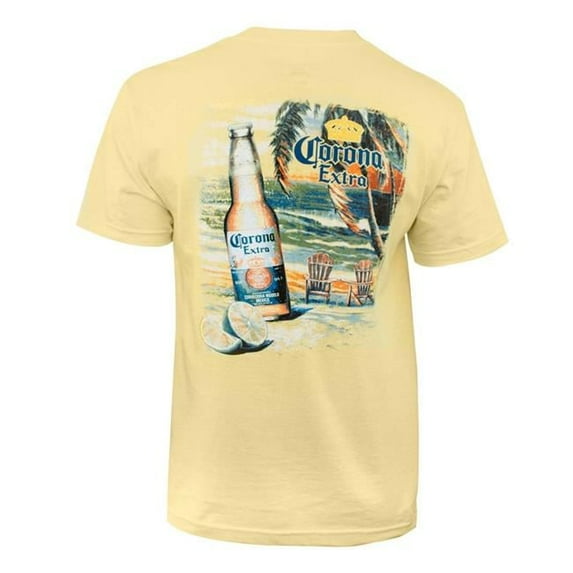 Corona Extra Corona Extra Mens Yellow Beach Scene T-Shirt - Extra Large