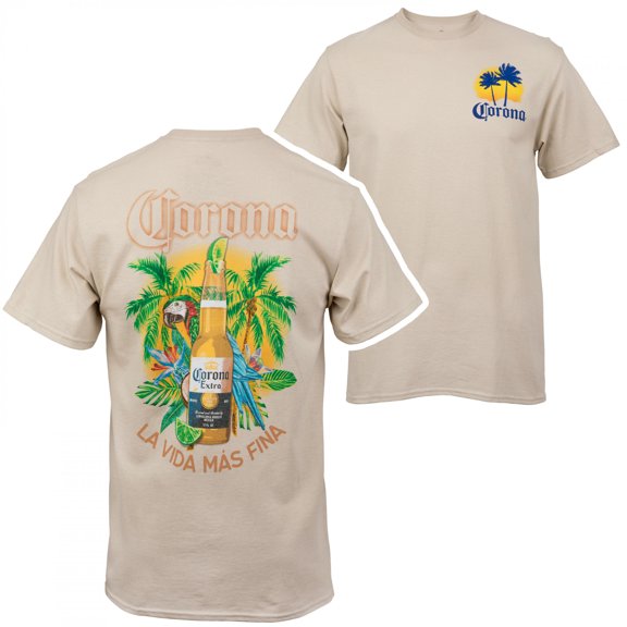 Corona Extra La Vida Mas Fina Bottle Front and Back Print T-Shirt-Small
