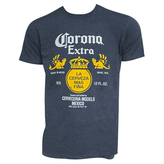 Corona Extra Men's Heather Blue Bottle Label Logo T-Shirt-Small