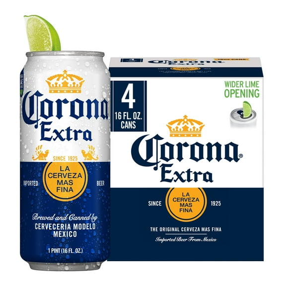 Corona Extra Mexican Lager Import Beer, 4 pack 16 fl. oz. Cans, 4.6% ABV