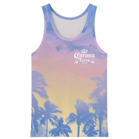 Corona Extra Palms Watercolor Crew Neck Sleeveless Men's Tank Top-Medium