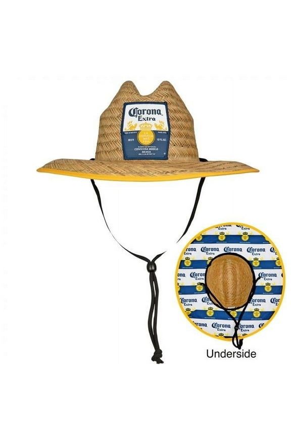 Straw Lifeguard Hat with Repeating Label Under Brim