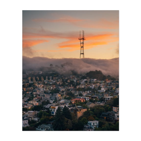 Corona Heights Sunset 01 - San Francisco California Photography Cityscape Sunset Architecture Scenic Night Sky Skyline Unframed Wall Art Print 20 x 24 inches