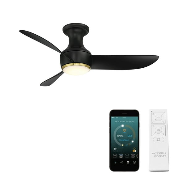 Corona 44" Soft Brass/Matte Black Dimmable LED Smart Flush Mount Ceiling Fan with Remote Control