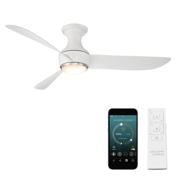 Corona 52" Brushed Nickel/Matte White Dimmable LED Smart Flush Mount Ceiling Fan with Remote Control