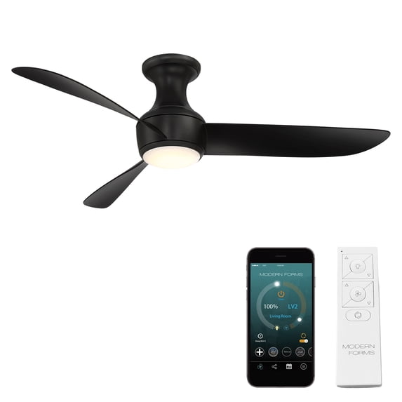 Corona 52" Matte Black Dimmable LED Smart Flush Mount Ceiling Fan with Remote Control