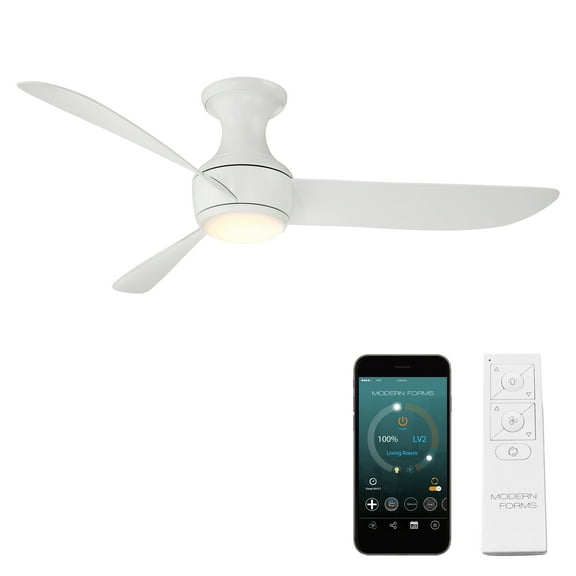 Corona 52" Matte White Dimmable LED Smart Flush Mount Ceiling Fan with Remote Control