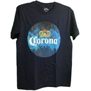 Corona Logo Crown Palm Trees Distressed Graphic Adult Navy T-Shirt (2X)