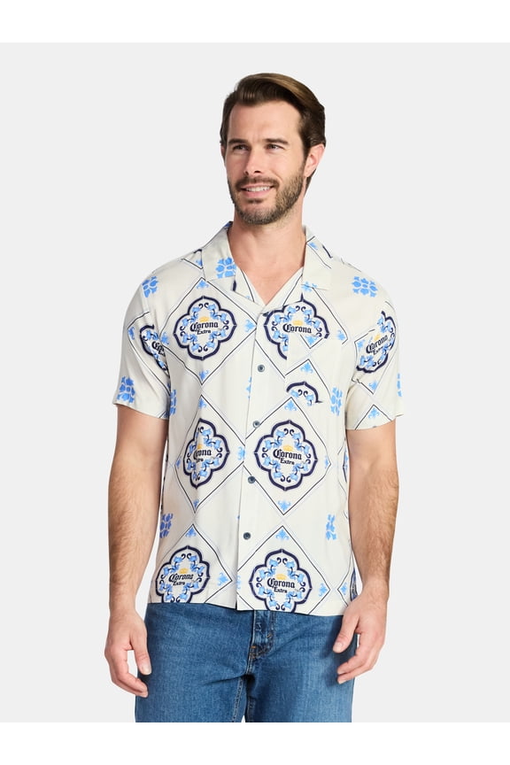 Men's and Big Men's Graphic Button-Up Shirt, Sizes S-3XL